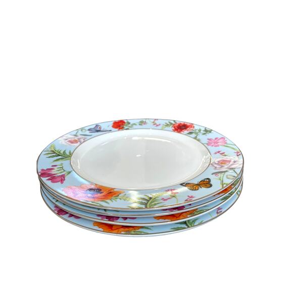 Grace Teaware Blue Floral Fine Porcelain Dinner Plates 10.5in Set of 4 NEW - Picture 2 of 6